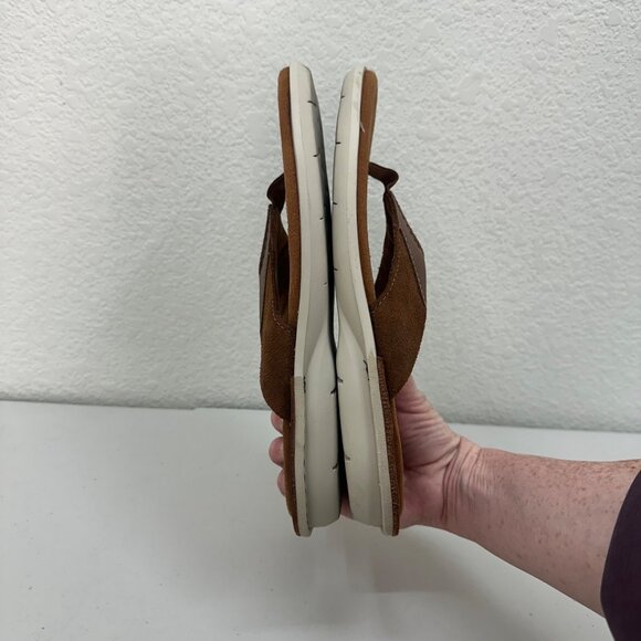 Clarks Ellison Easy Brown Leather Flip Flops Thong Sandals Shoes Mens size 9 M - Picture 6 of 8